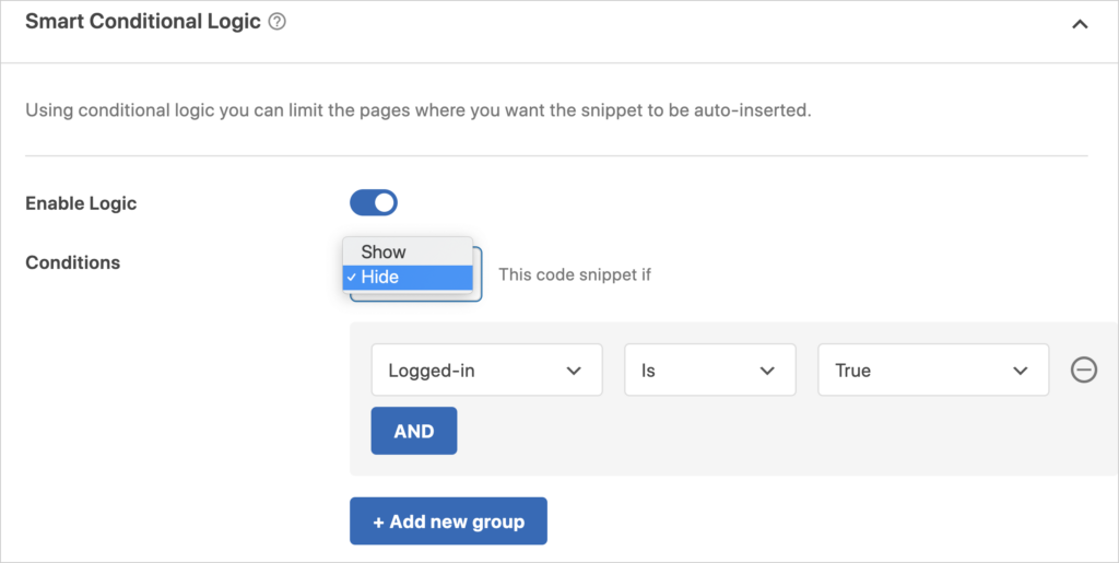 aioseo code snippets conditional logic