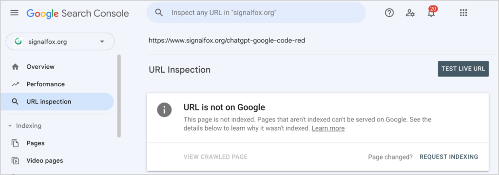 google search console url inspection