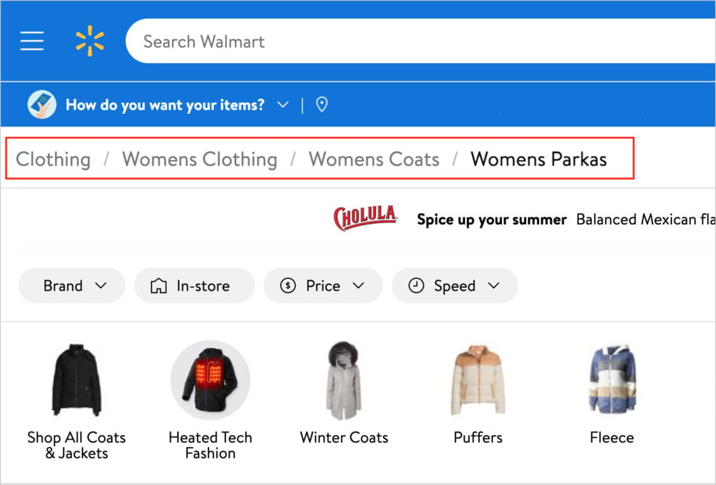 walmart breadcrumb navigation example