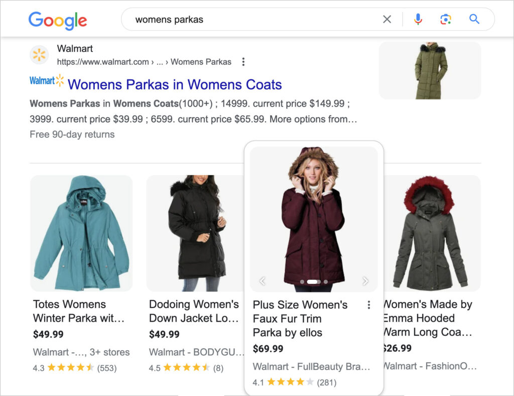 rich snippets ecommerce example with breadcrumb seo