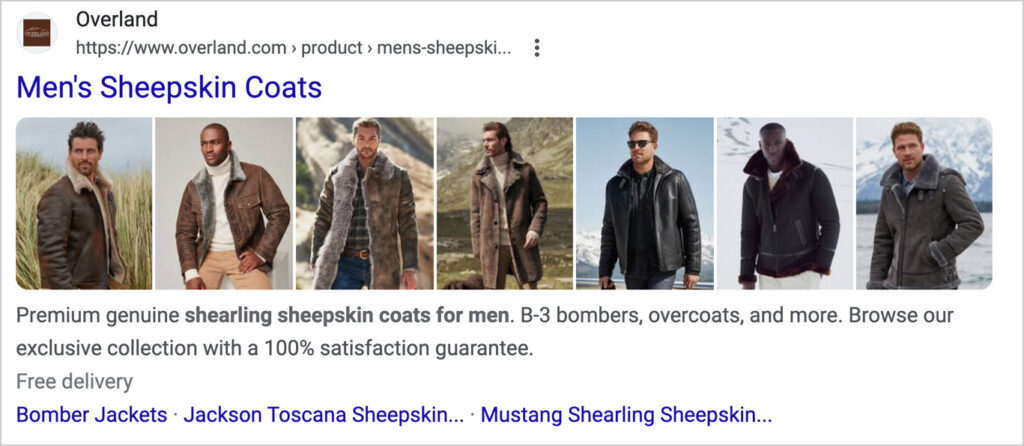 rich snippet example overland sheepskin coats