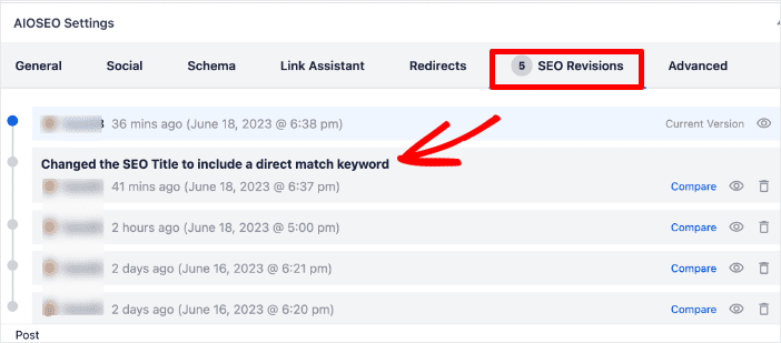 Example of SEO Revisions annotation.
