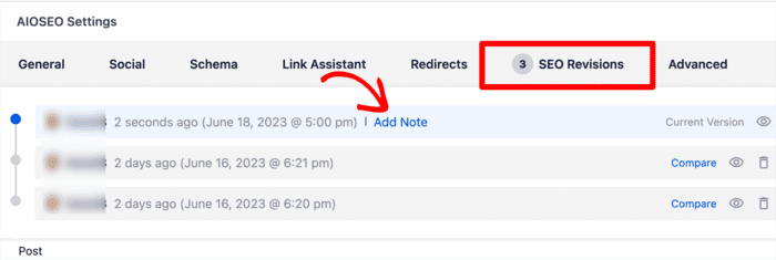 Click Add Note to annotate your SEO revisions.
