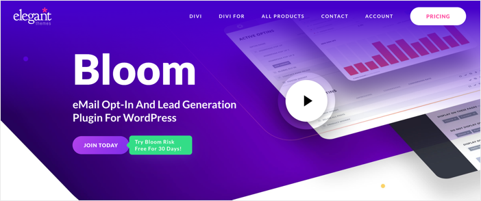 The homepage for Bloom, an email opt-in and lead generation plugin.