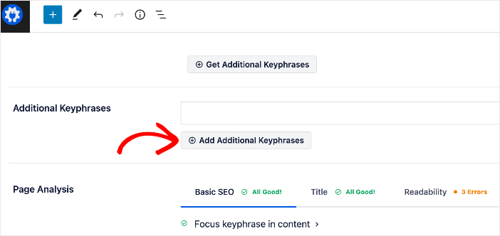 Add more keywords by clicking the Additional Keyphrases button.
