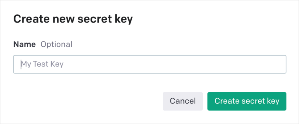 naming screen of openai's secret key
