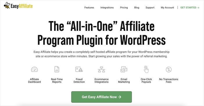 Homepage of one of the best WooCommerce affiliate plugins, Easy Affiliate.