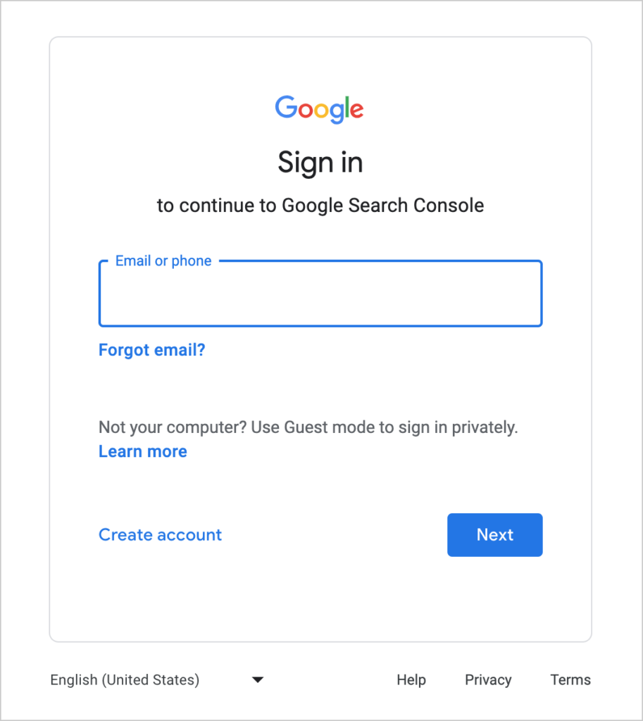 google search console login