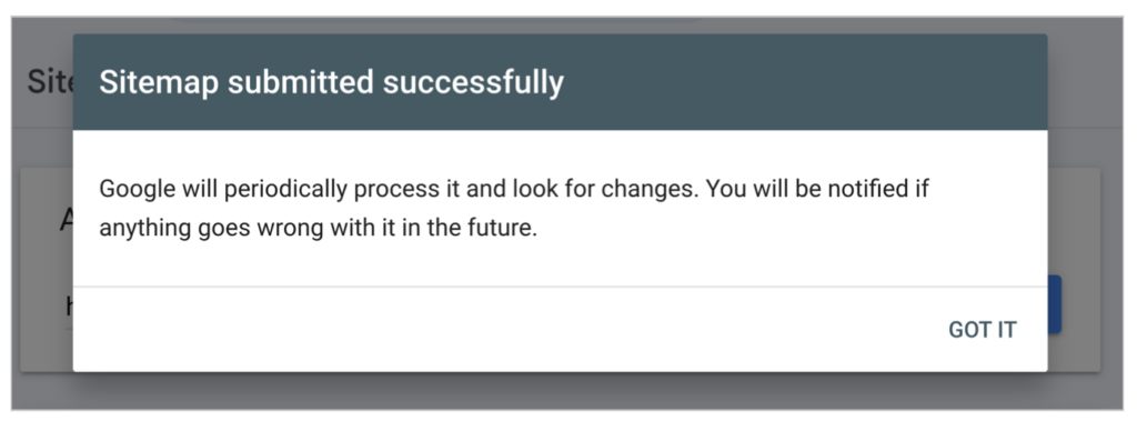 sitemap submission success message google search console