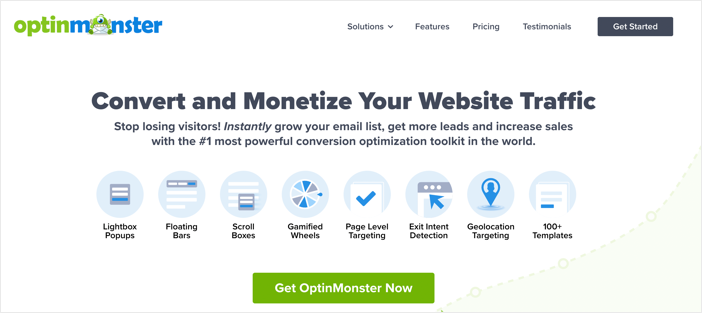 Homepage of OptinMonster, our top pick for the best WordPress popup plugins.