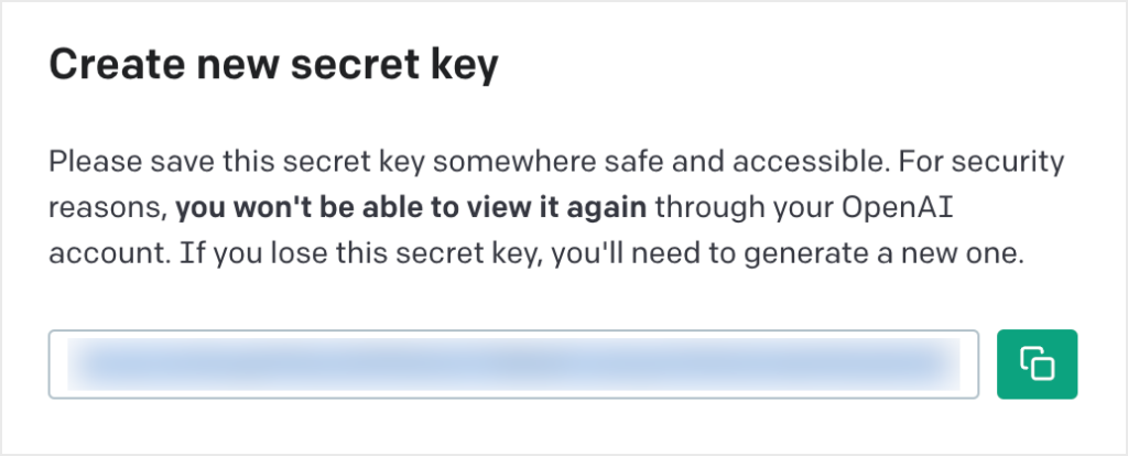 secret key url generation screen for openai