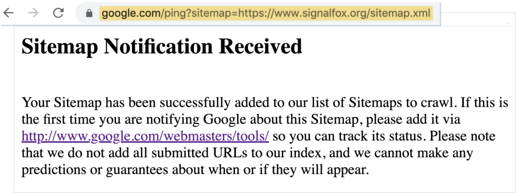 google sitemap submission notification