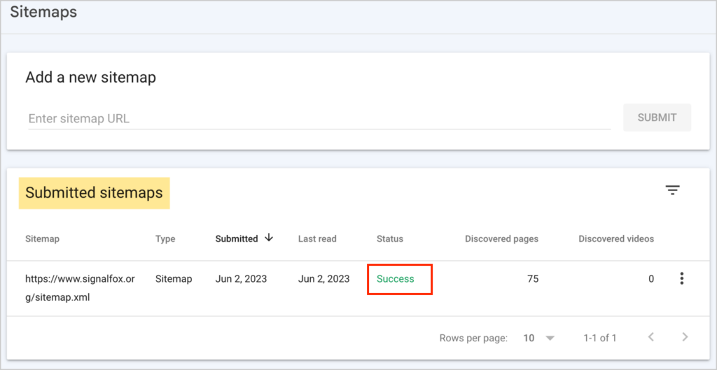 submitted sitemaps view google search console