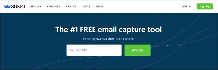 Sumo homepage, a free popup plugin for WordPress.