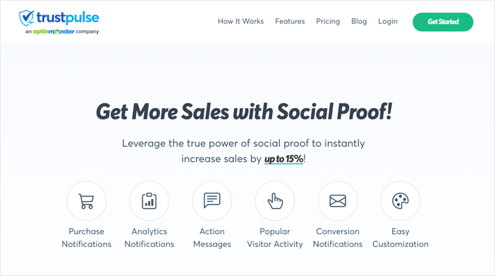 TrustPulse homepage, a social proof popup plugin.