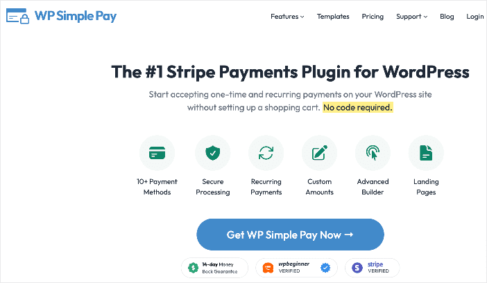 WP Simple Pay homepage