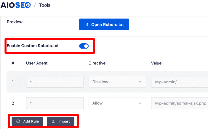 To generate robots.txt files, enable Custom Robots.txt.