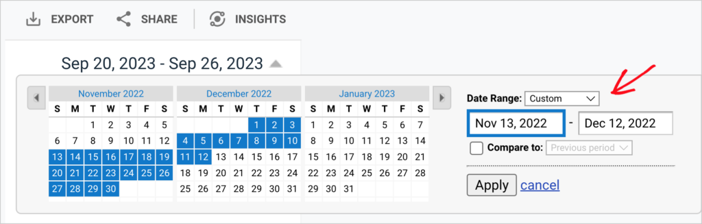 universal analytics date range