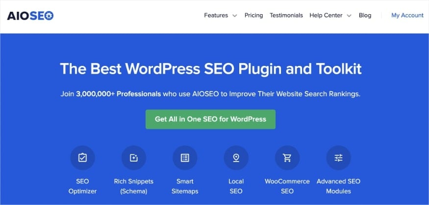 All in One SEO homepage, the best WordPress SEO plug-in.