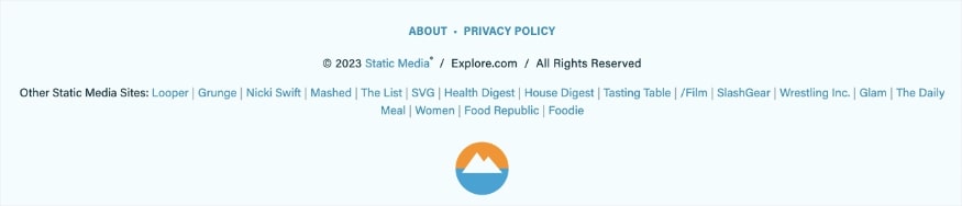 Explore.com's footer with list of other Static Media sites and links.