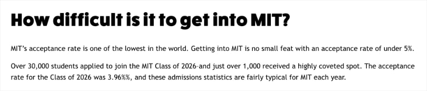 MIT question subheading with answer is a good demonstration of how to optimize for people also answer rich results.