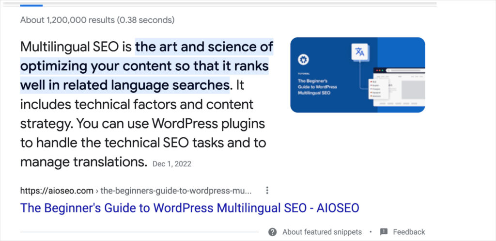 aioseo featured snippet example