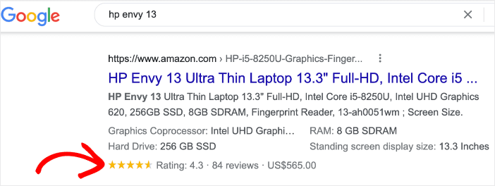 Example of reviews on SERPs.