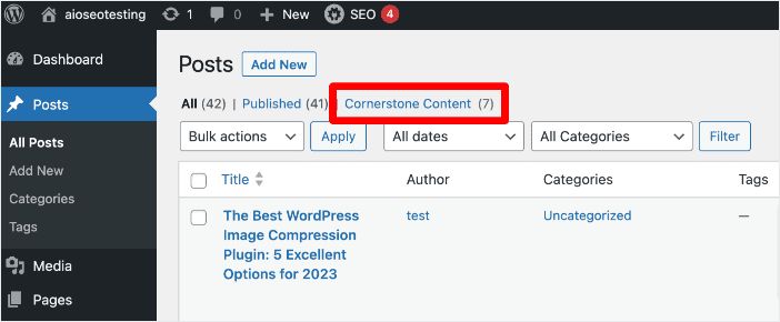 Cornerstone Content post filter in WordPress.