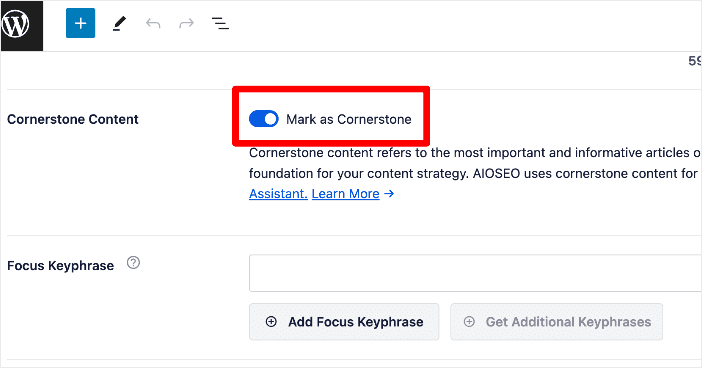 Cornerstone Content toggle in AIOSEO