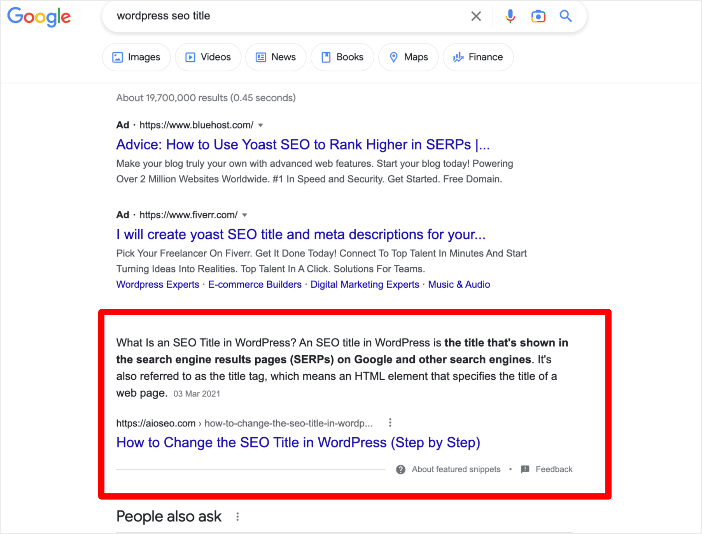 Example of featured snippet.