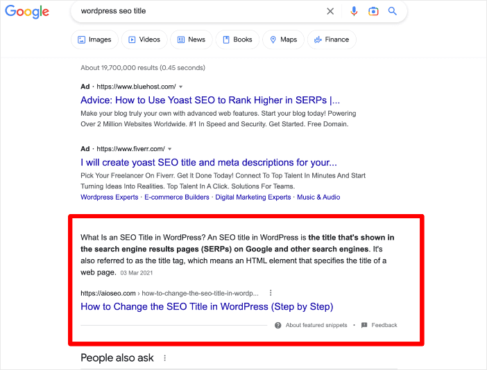 Featured snippet example.