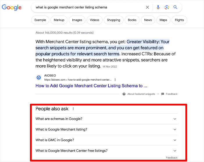 Example of Google People Also Ask box.