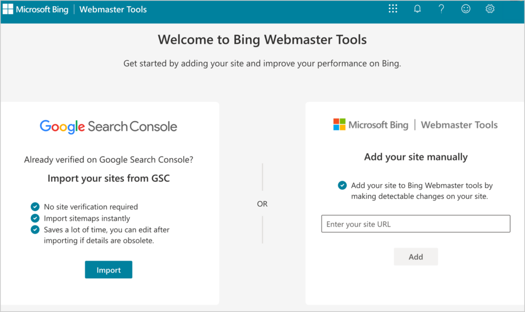 import option bing webmaster tools