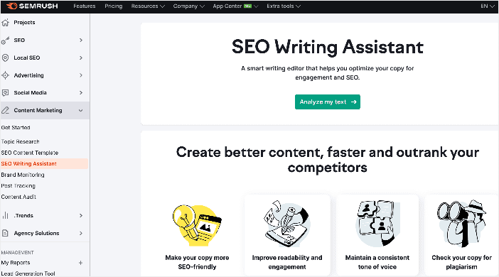 Semrush Writing Assistant homepage