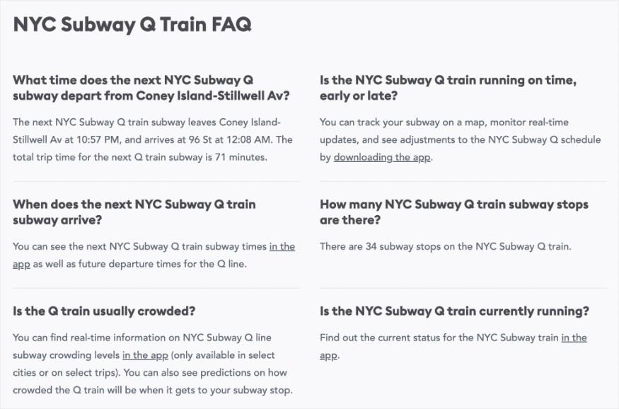 NYC Subway Q Train FAQs on Transit's website.