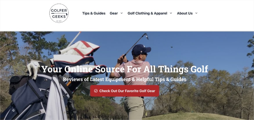 Golfer Geeks homepage, an online source for all things golf.