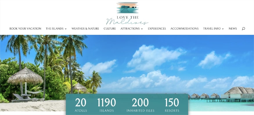 Love the Maldives homepage, a travel and accommodations website for the Maldives Islands.