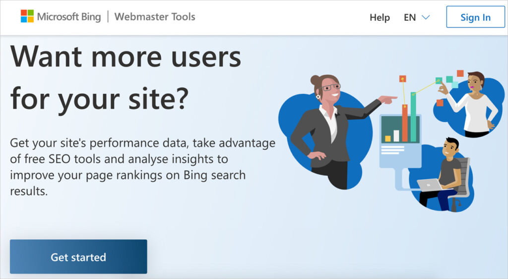bing webmaster tools homepage