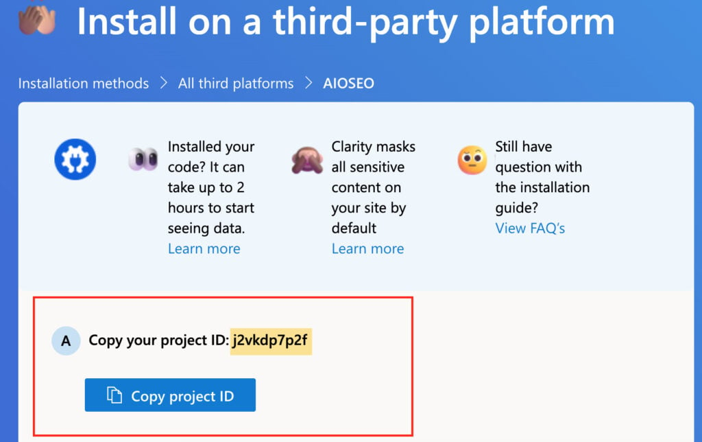 microsoft clarity copy project id