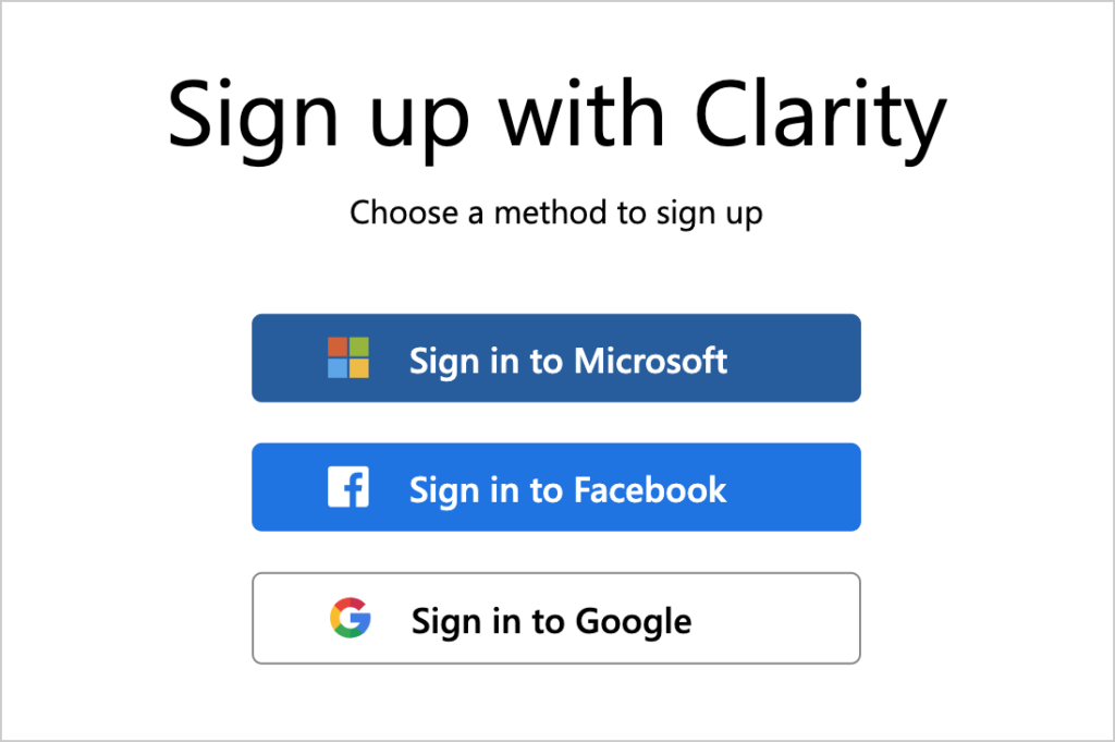 microsoft clarity signup page