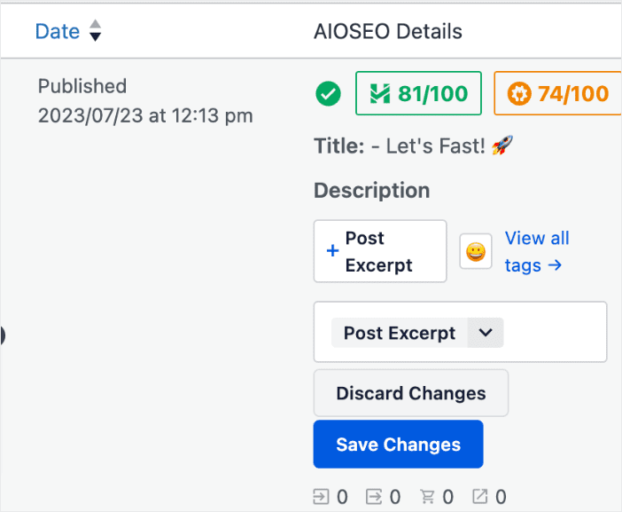 Changes to the AIOSEO Details section.
