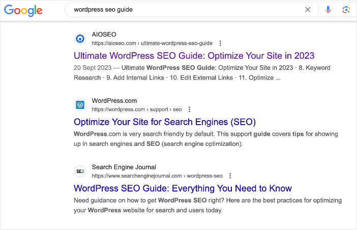 Example of search snippets on SERPs