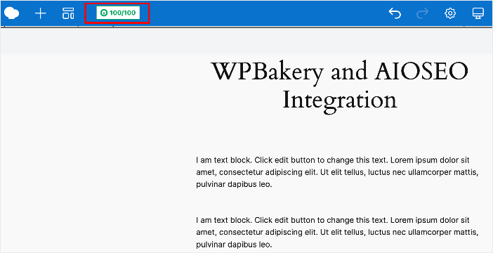 AIOSEO button in the WPBakery toolbar.