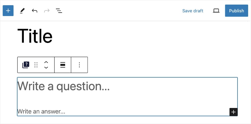 The AIOSEO FAQ blocks asks you to write a question and an answer in the WordPress editor.