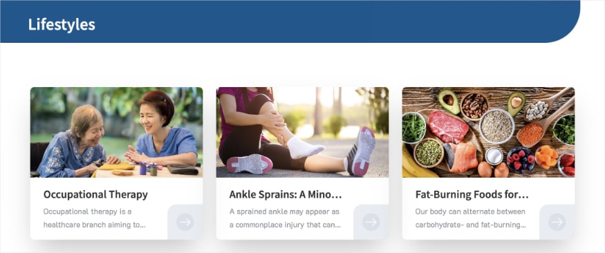 Lifestyles category on MedPark features health-related articles.