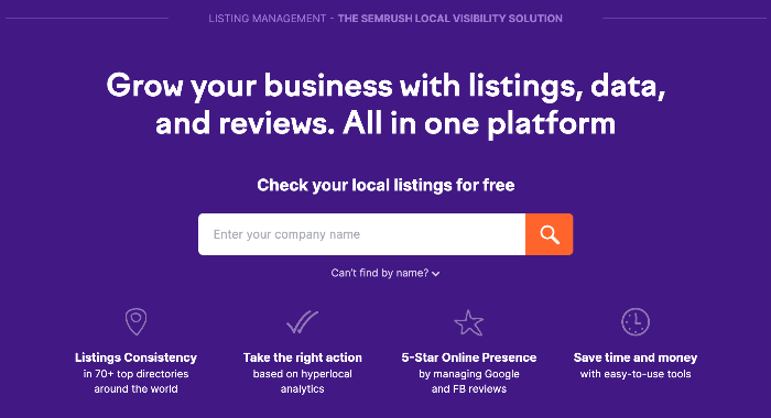 Semrush Listing Management tool homepage.