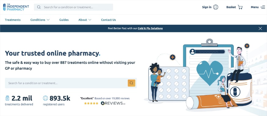 The Independent Pharmacy homepage, a UK online pharmacy.
