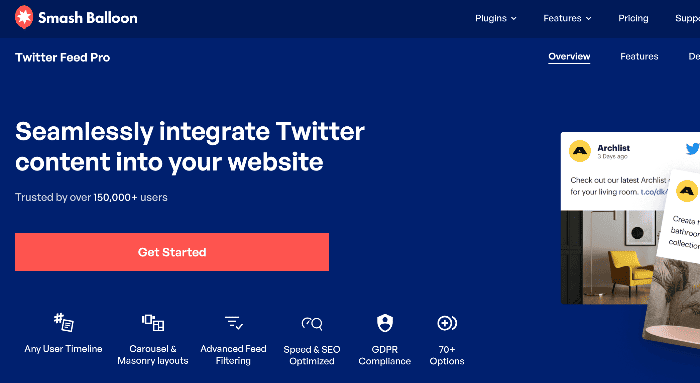 Twitter Feeds Pro home page.