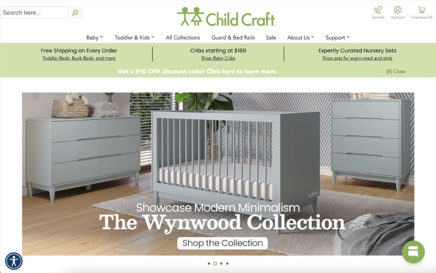 Child Craft homepage, a children's furniture manufacturer and eCommerce.