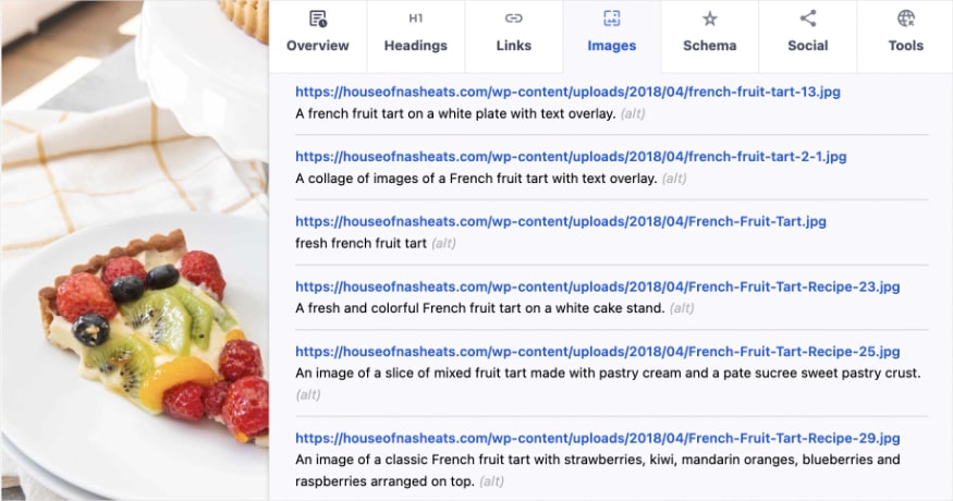 Image optimizations for a French fruit tart recipe.